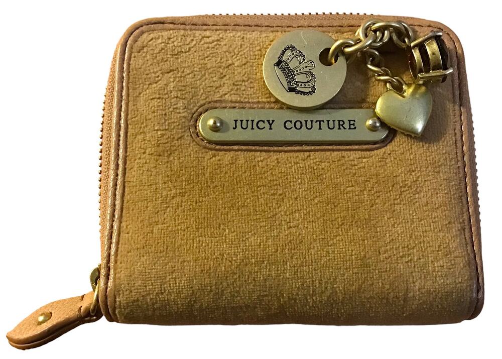 Y2K Juicy Couture Textured Velour Tan Zip Around  Wallet